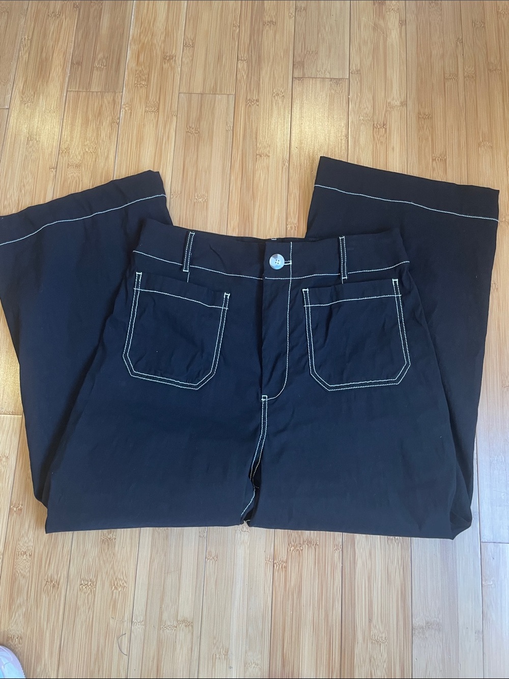 Maeve Black Pants with white contrast stitching